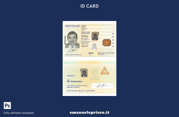 modello PSD della carta d'identità svedese in stile verificato,   modello presen